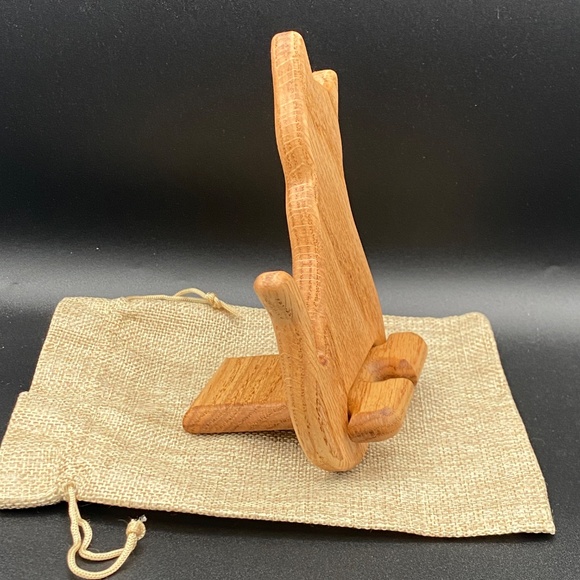 Handmade Oak Wood Cat Phone Holder Made in USA Come with Linen Bag - Picture 3 of 8